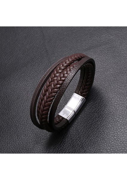 NO.83924 Boyutu Zorcvens Trendy Erkekler Takı Örgülü Deri Halat Bilezik Siyah Manyetik Toka Bilezikler Punk Erkekler Bilek Bandı Pulsera Hombre (Yurt Dışından)