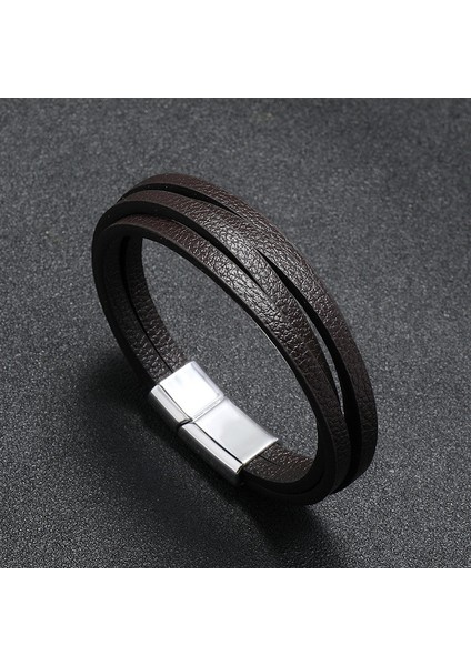 NO.83924 Boyutu Zorcvens Trendy Erkekler Takı Örgülü Deri Halat Bilezik Siyah Manyetik Toka Bilezikler Punk Erkekler Bilek Bandı Pulsera Hombre (Yurt Dışından)