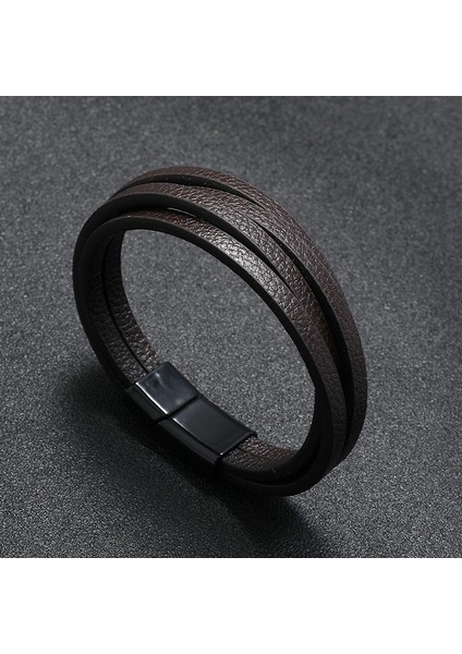 NO.83924 Boyutu Zorcvens Trendy Erkekler Takı Örgülü Deri Halat Bilezik Siyah Manyetik Toka Bilezikler Punk Erkekler Bilek Bandı Pulsera Hombre (Yurt Dışından)