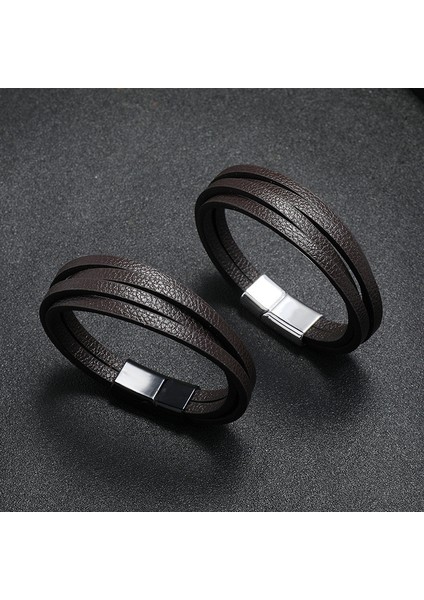 NO.83924 Boyutu Zorcvens Trendy Erkekler Takı Örgülü Deri Halat Bilezik Siyah Manyetik Toka Bilezikler Punk Erkekler Bilek Bandı Pulsera Hombre (Yurt Dışından)