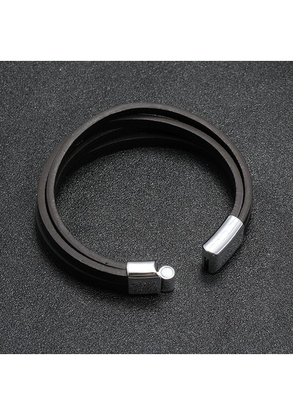NO.83924 Boyutu Zorcvens Trendy Erkekler Takı Örgülü Deri Halat Bilezik Siyah Manyetik Toka Bilezikler Punk Erkekler Bilek Bandı Pulsera Hombre (Yurt Dışından)