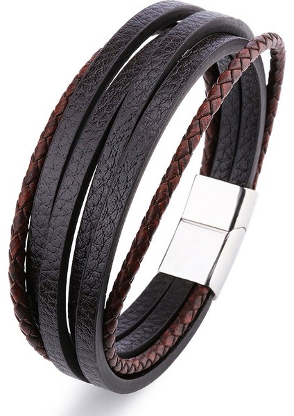 20CM Tarzı H7737-4 2022 Hakiki Deri Bilezikler Moda Erkekler Paslanmaz Çelik 20CM Çok Katmanlı Örgülü Halat Bilezikler Erkek Kadın Mücevheratı Hediyeler Için (Yurt Dışından)