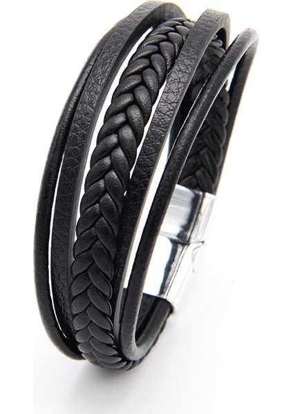 20CM Tarzı H7737-4 2022 Hakiki Deri Bilezikler Moda Erkekler Paslanmaz Çelik 20CM Çok Katmanlı Örgülü Halat Bilezikler Erkek Kadın Mücevheratı Hediyeler Için (Yurt Dışından)