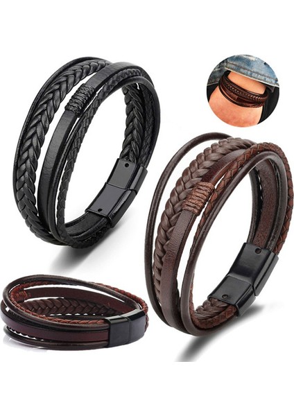 20CM Tarzı H7737-4 2022 Hakiki Deri Bilezikler Moda Erkekler Paslanmaz Çelik 20CM Çok Katmanlı Örgülü Halat Bilezikler Erkek Kadın Mücevheratı Hediyeler Için (Yurt Dışından)