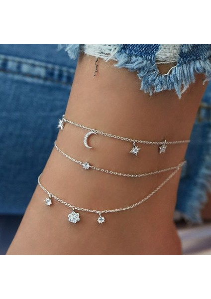 FA00201772 Çapraz Kelebek Boho Halhal Bacelets Takı Kadın Parçalamak Hediye Yaz Tatil Plaj Zincir Boncuk Bilezik Bacak Ayak (Yurt Dışından)