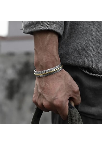 AL4046-GÜMÜŞ Vintage Punk Gümüş Renk Tüy Manşet Bilezik Erkekler Kadınlar Için Bilek Ayarlanabilir Bilezik Charm Doğum Günü Hediyesi (Yurt Dışından) modelleri