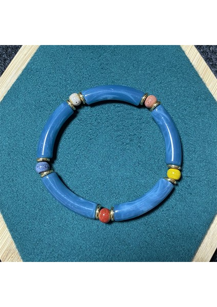 H30 Moda Renkli Akrilik Bambu Boncuk Bilezik Kadınlar Için Seramik Reçine Boho Charm Sıkı Çift Bileklik El Yapımı Bilezik (Yurt Dışından)