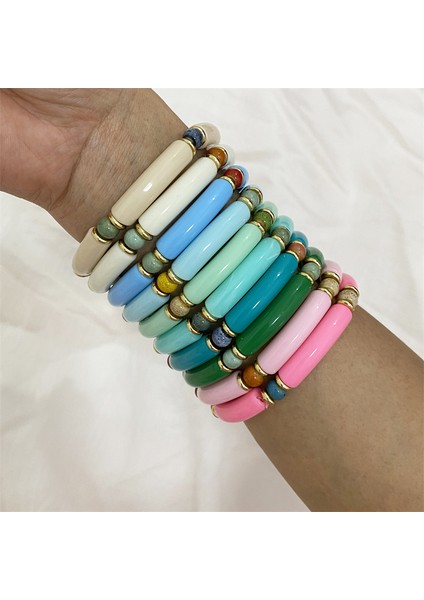 H30 Moda Renkli Akrilik Bambu Boncuk Bilezik Kadınlar Için Seramik Reçine Boho Charm Sıkı Çift Bileklik El Yapımı Bilezik (Yurt Dışından) modelleri