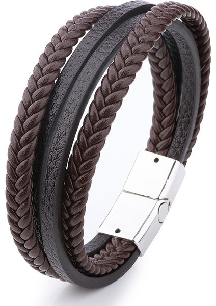20CM Tarzı H7736-4 2022 Hakiki Deri Bilezikler Moda Erkekler Paslanmaz Çelik 20CM Çok Katmanlı Örgülü Halat Bilezikler Erkek Kadın Mücevheratı Hediyeler Için (Yurt Dışından)