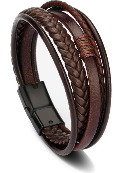 20CM Tarzı H7736-4 2022 Hakiki Deri Bilezikler Moda Erkekler Paslanmaz Çelik 20CM Çok Katmanlı Örgülü Halat Bilezikler Erkek Kadın Mücevheratı Hediyeler Için (Yurt Dışından)