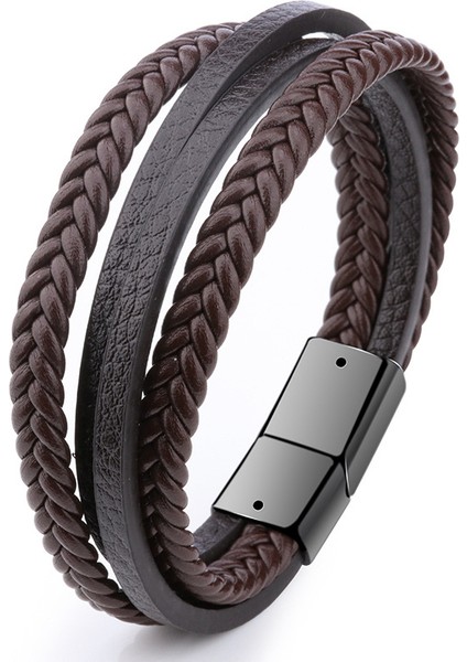 20CM Tarzı H7736-3 2022 Hakiki Deri Bilezikler Moda Erkekler Paslanmaz Çelik 20CM Çok Katmanlı Örgülü Halat Bilezikler Erkek Kadın Mücevheratı Hediyeler Için (Yurt Dışından)