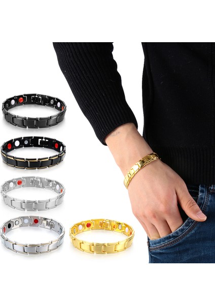 Gümüş Terapötik Enerji Şifa Ayrılabilir Bileklik Bileklik Terapi Manyetik Alaşım Bilezik Akupunktur Noktası Masajı Erkek Moda Takı (Yurt Dışından)