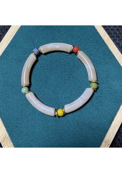 H23 Moda Renkli Akrilik Bambu Boncuk Bilezik Kadınlar Için Seramik Reçine Boho Charm Sıkı Çift Bileklik El Yapımı Bilezik (Yurt Dışından)