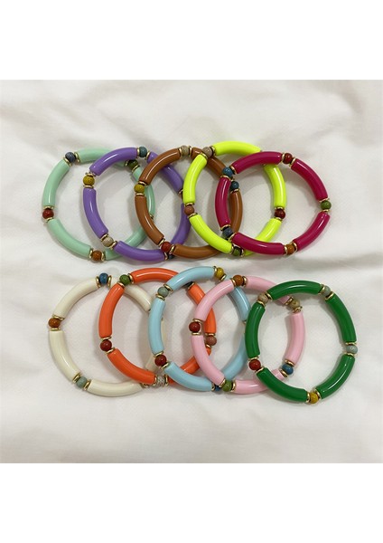 H23 Moda Renkli Akrilik Bambu Boncuk Bilezik Kadınlar Için Seramik Reçine Boho Charm Sıkı Çift Bileklik El Yapımı Bilezik (Yurt Dışından) indirimleri