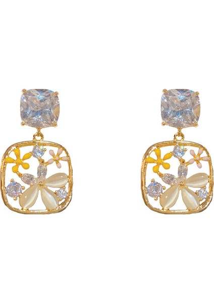 Çiçekli Zirkon Küpeler, Narin Moda Küpeler (Yurt Dışından)