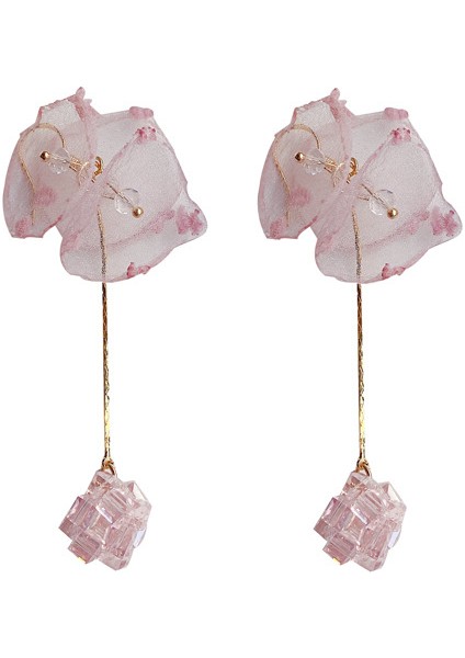 El Yapımı Küpe, Pembe Örgü Püsküllü Küpe (Yurt Dışından)