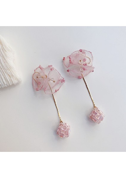 El Yapımı Küpe, Pembe Örgü Püsküllü Küpe (Yurt Dışından)