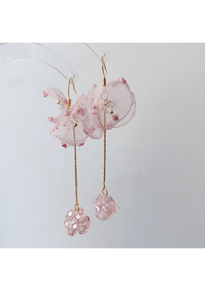 El Yapımı Küpe, Pembe Örgü Püsküllü Küpe (Yurt Dışından)