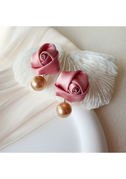 Romantik Fransız Pembe Gül Küpeler (Yurt Dışından)