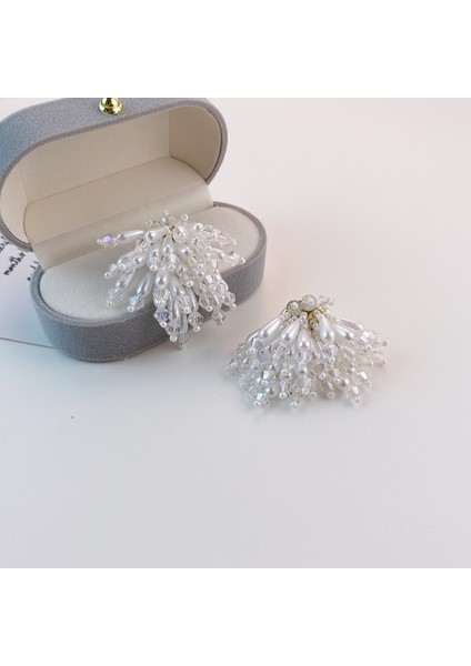 Tatil Için Beyaz Püsküllü El Yapımı Saplama Küpeler (Yurt Dışından) modelleri