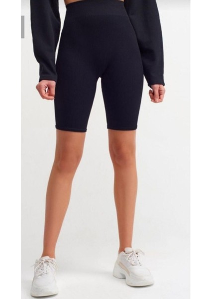 Yüksek Bel Fitilli Biker Tayt