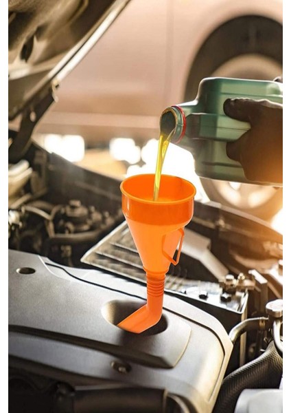 Filtreli Turuncu Huni Jenaratör Benzin ve Yağ Dolum Hunisi Oto Yakıt Takviye Hunisi