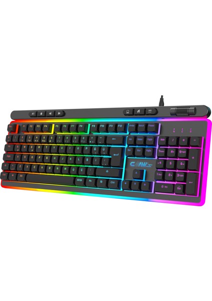 Nova K1 360° Özelleştirilebilir Rgb & Yazılımlı Full Membran 104+7 Tuşlu Ekstra Multimedya / Rollover Ses Kontrol Mekanizmalı Gaming Klavye