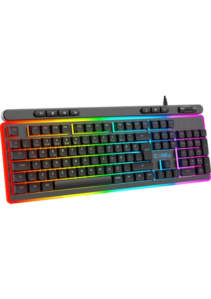 Nova K1 360° Özelleştirilebilir Rgb & Yazılımlı Full Membran 104+7 Tuşlu Ekstra Multimedya / Rollover Ses Kontrol Mekanizmalı Gaming Klavye