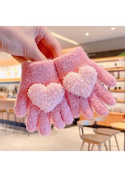 Yeni Peluş Çocuk Eldivenleri Sonbahar ve Kış Sıcak Kore Tarzı 4-8 Yaş Arası Erkek ve Kızlar Için Beş Parmaklı Eldivenleri Seviyorum (Yurt Dışından)