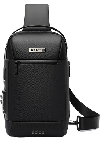 Göğüs Çantası Erkek Iş Crossbody Çanta Erkek USB Omuz Çantası Moda Rahat Çok Fonksiyonlu Rahat Göğüs Çantası (Yurt Dışından)