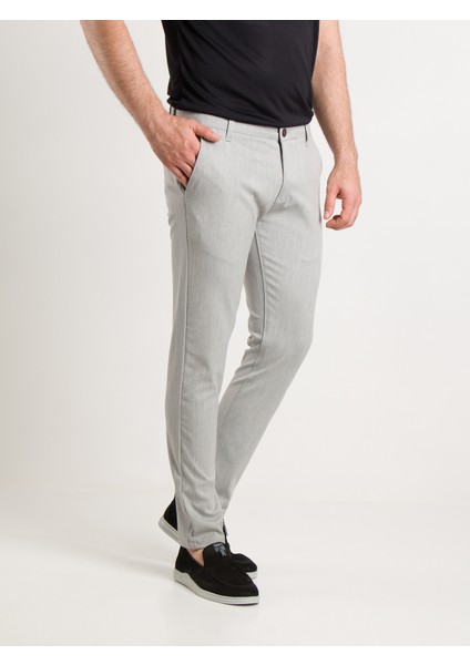 Erkek Açık Gri Kanvas Keten Pantolon