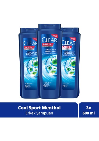 Men Kepeğe Karşı Etkili Şampuan Cool Sport Menthol 600 ml x3