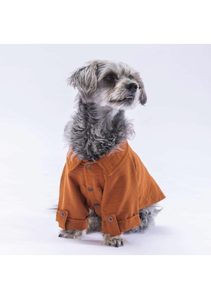 Kahverengi Linen Look Kedi Köpek Gömleği