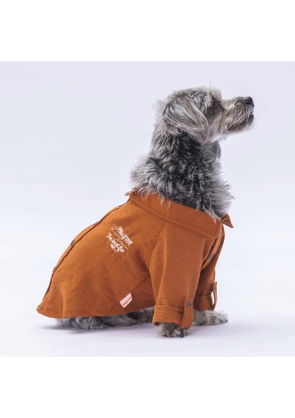 Kahverengi Linen Look Kedi Köpek Gömleği