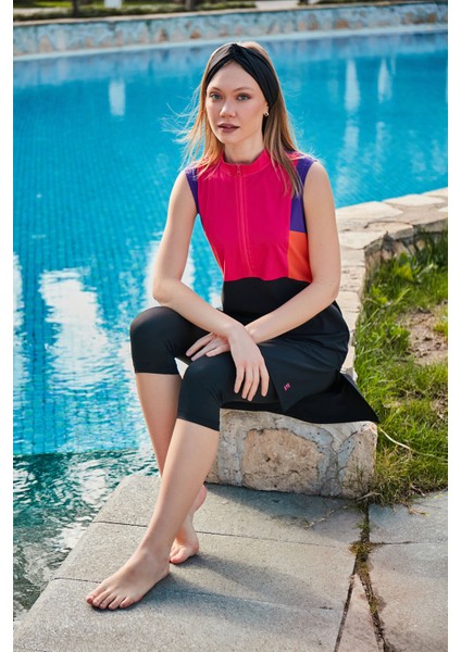 Likralı Lacivert Taytlı Yarı Kapalı Mayo M2442