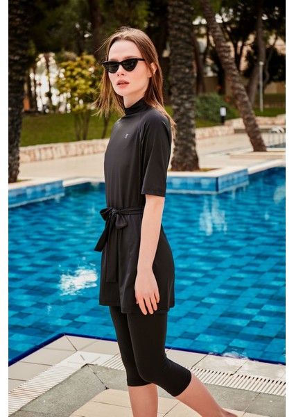 Likralı Siyah Taytlı Yarı Kapalı Mayo M2459 fiyatları