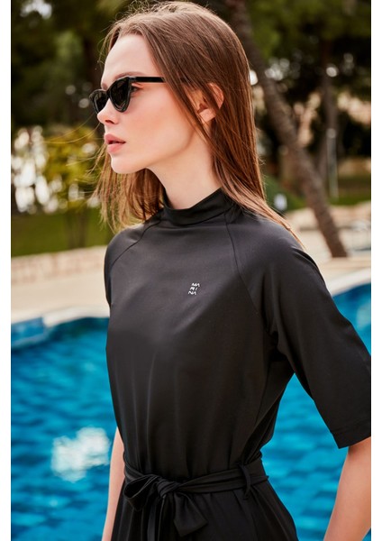 Likralı Siyah Taytlı Yarı Kapalı Mayo M2459 fırsatları