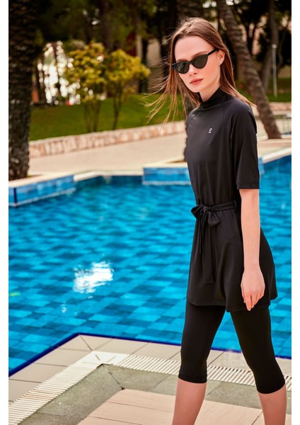 Likralı Siyah Taytlı Yarı Kapalı Mayo M2459 indirimleri