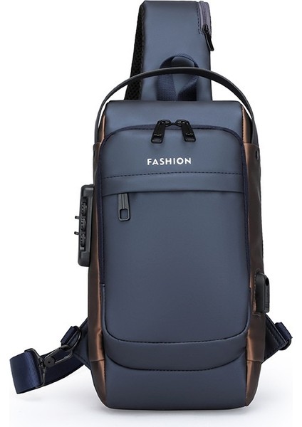 Su Geçirmez Rahat Omuz Çantası Erkek Trendy Motosiklet Göğüs Çantası Çok Fonksiyonlu Kod Kilidi Crossbody Çanta (Yurt Dışından)