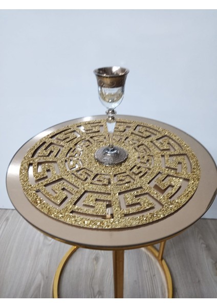 3 Adet Zigon Sehpa ÖRTÜSÜ/33CM Yuvarlak/simli Işıltılı Suni Deri/