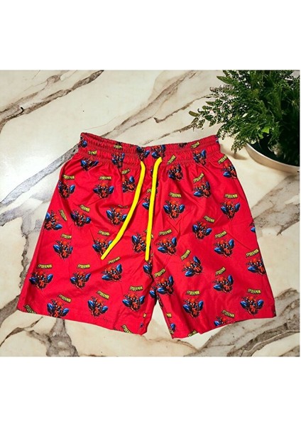 Sedir Çocuk Deniz Şortu Spiderman Örümcek Adam Baskılı Bel Bağlamalı Mayo Şort