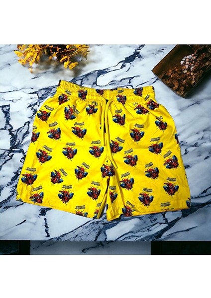 Sedir Çocuk Deniz Şortu Spiderman Örümcek Adam Baskılı Bel Bağlamalı Mayo Şort
