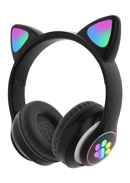 Kedi Kulağı Işıklı Bluetooth Oyuncu Kulaklık Siyah