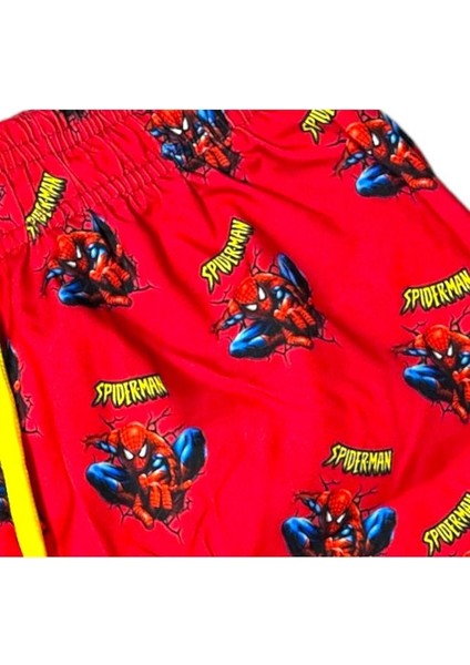 Sedir Çocuk Deniz Şortu Spiderman Örümcek Adam Baskılı Bel Bağlamalı Mayo Şort