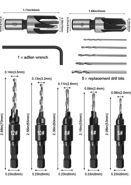 Havşa Matkap Ucu Seti, Ağaç Işleme Pah Ayarlanabilir Havşa Aletleri, 1/4 Inç Hex Şaftlı Sayaç Lavabo Deliklerinde (Yurt Dışından)