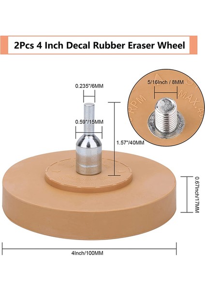 2 Adet Çıkartma Kauçuk Silgi Tekerleği 4 Inç Yapıştırıcı Sökücü Katı Ped ve Matkap Adaptörü, Yapıştırıcı Sökücü Aracı (Yurt Dışından)