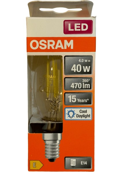 4W (40W) 6500K (Beyaz Işık) E14 Duylu Eski Tip Görünümlü LED Ampul