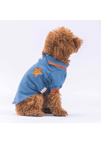 Mavi Marine Polo Yaka Kedi Köpek Tişörtü- Kedi Köpek Kıyafeti modelleri