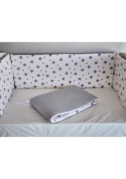 Babynest Dünyası 60X120 Beşik 4 Kenar Koruma Takımı Çift Yönlü ve Süngerli Fermuarlı Astarlı B.yıldız