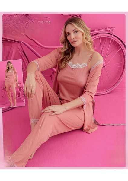 4102-6 Pudra Bayan Pegasus Sabahlık Pijama Takım